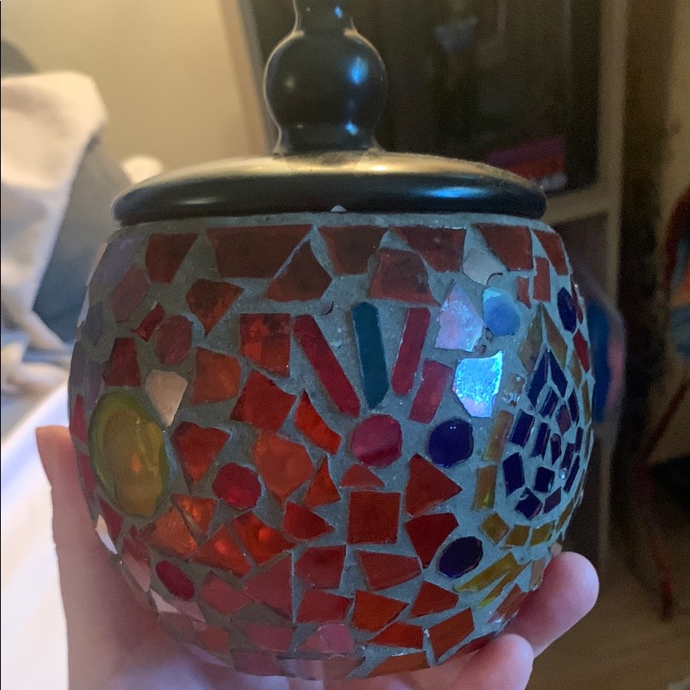 Il Tucano Colorful Mosaic Glass Jar with Lid